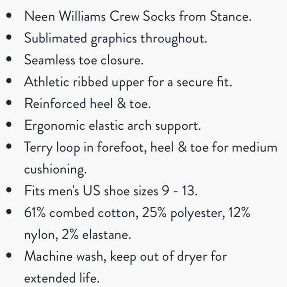 STANCE MEN’S NWT CASUAL CREW HEIGHT W/NEEN WILLIAMS “NOT A DAMN CHANCE!” Socks - Picture 7 of 8